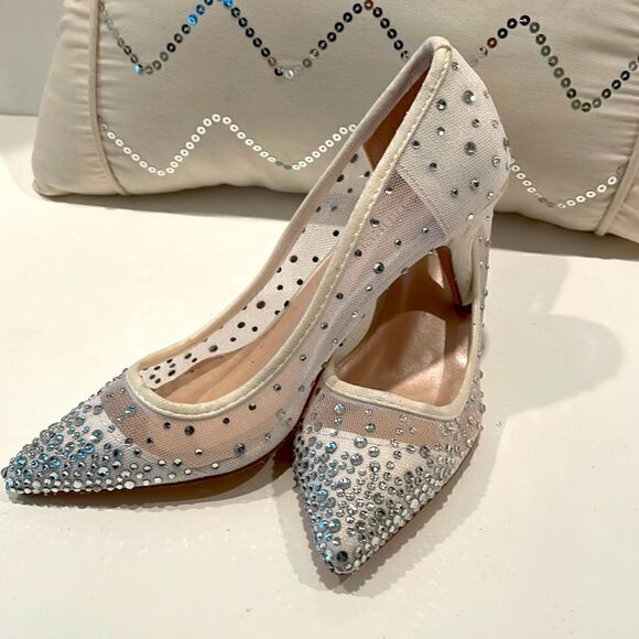 NEW De Blossom Bridal Silver Sparkle Heels Size 5.5 - Picture 5 of 9